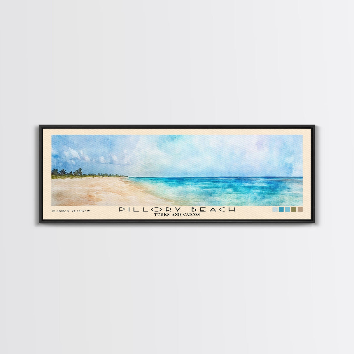 Pillory Beach, Turks and Caicos Watercolor Beach Print, Vacation Gift, Turks and Caicos Wall Art, Framed Canvas Print, Framed Beach Painting