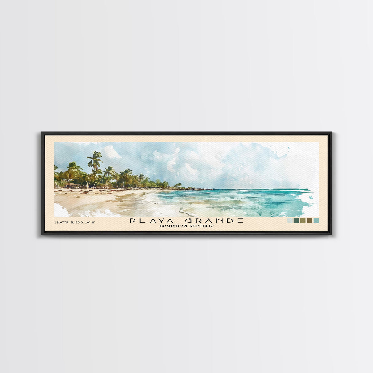 Playa Grande, Dominican Republic Watercolor Beach Print, Vacation Gift, Dominican Republic Wall Art, Framed Canvas Print, Framed Beach Painting