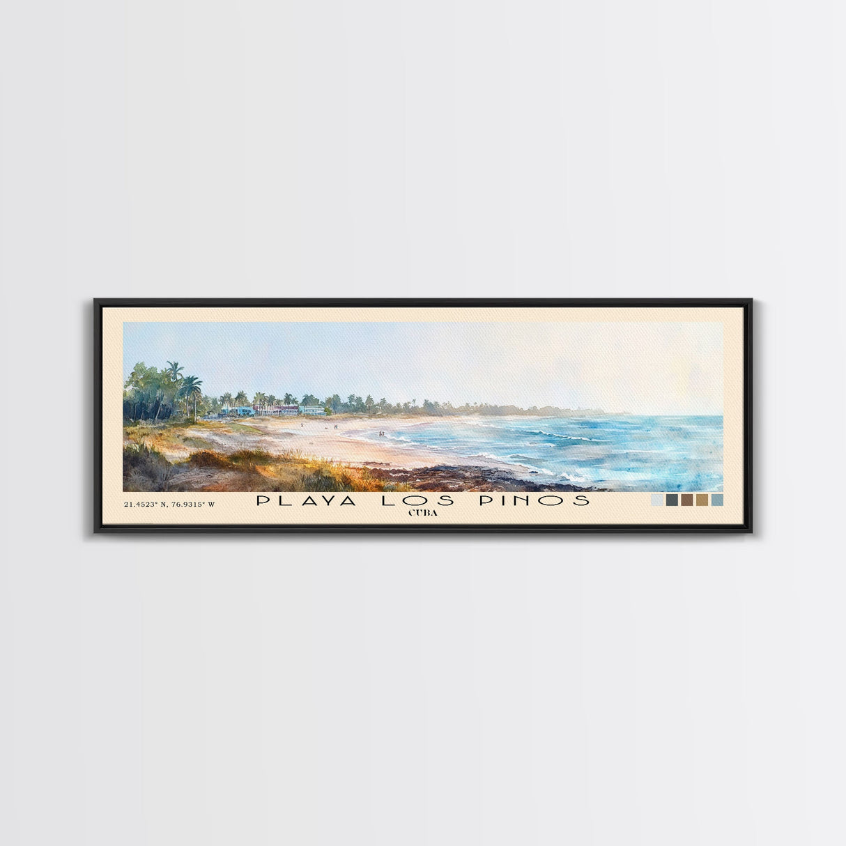 Playa Los Pinos, Cuba Watercolor Print, Vacation Gift, Cuba Wall Art, Beach Painting, Beach Decor, Large Wall Art, Wood Frame Art