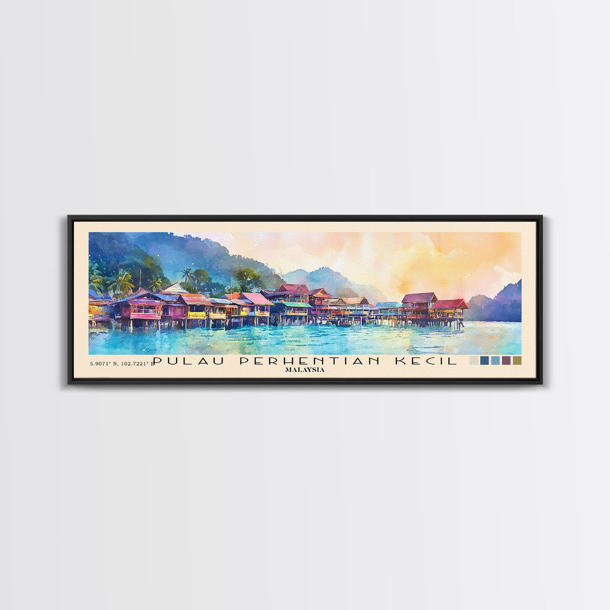 Pulau Perhentian Kecil, Malaysia Watercolor Beach Print, Vacation Gift, Malaysia Wall Art, Framed Canvas Print, Framed Beach Painting