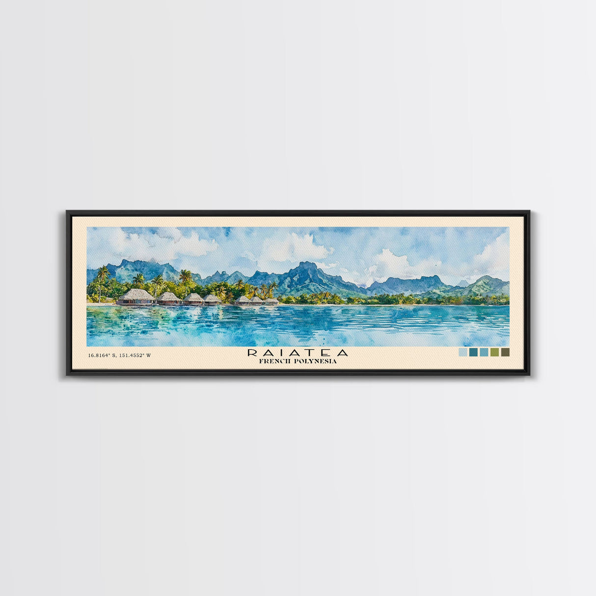 Raiatea, French Polynesia Watercolor Beach Print, Vacation Gift, French Polynesia Wall Art, Framed Canvas Print, Framed Beach Painting