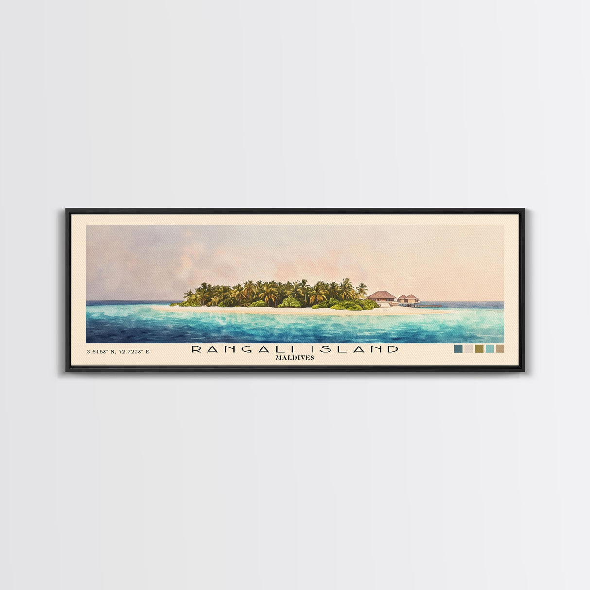 Rangali Island, Maldives Watercolor Beach Print, Vacation Gift, Maldives Wall Art, Framed Canvas Print, Framed Beach Painting