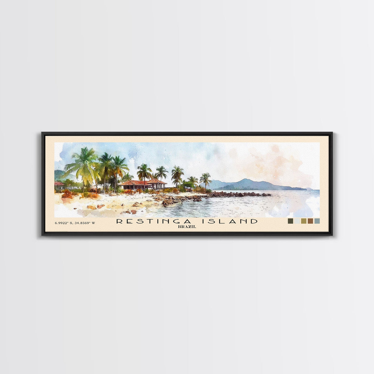 Restinga Island, Brazil Watercolor Print, Vacation Gift, Brazil Wall Art, Beach Painting, Beach Decor, Large Wall Art, Wood Frame Art