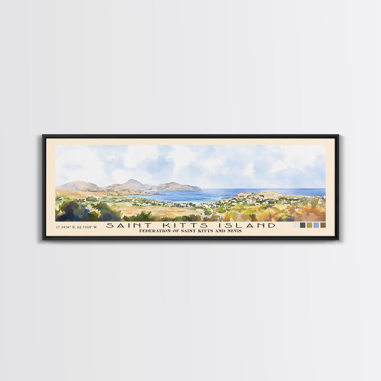 Saint Kitts Island, Federation of Saint Kitts and Nevis Watercolor Beach Print, Vacation Gift, Federation of Saint Kitts and Nevis Wall Art, Beach Painting, Beach Decor, Beach Painting