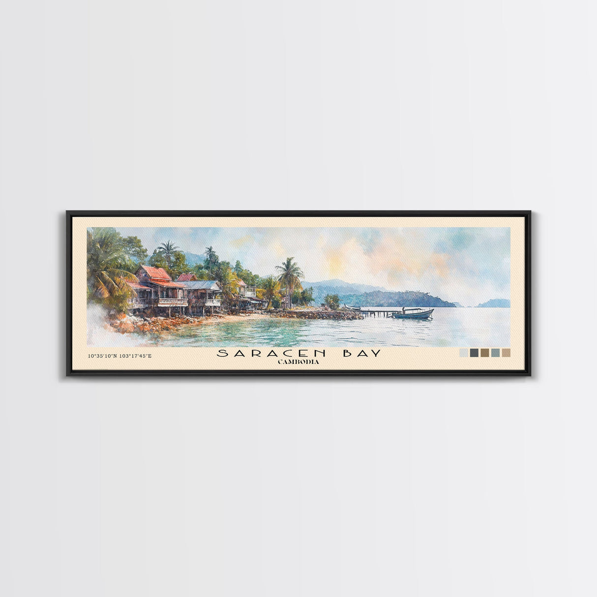 Saracen Bay, Cambodia Watercolor Print, Vacation Gift, Cambodia Wall Art, Beach Painting, Beach Decor, Large Wall Art, Wood Frame Art