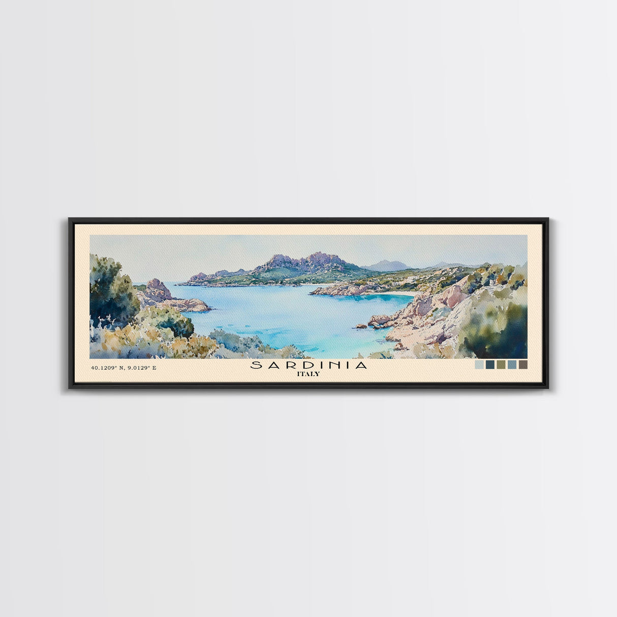 Sardinia, Italy Watercolor Beach Print, Vacation Gift, Italy Wall Art, Framed Canvas Print, Framed Beach Painting