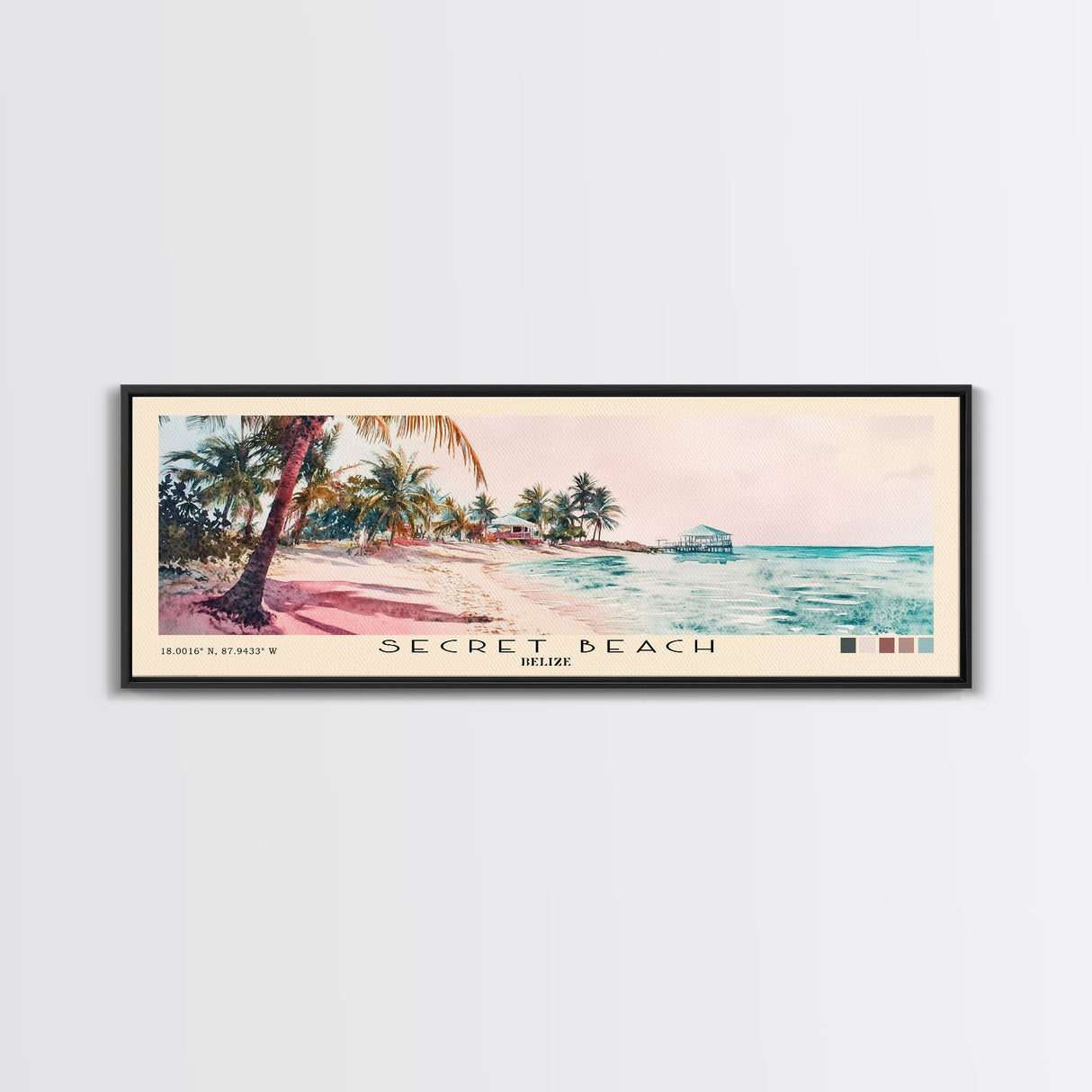 Secret Beach, Belize Watercolor Print, Vacation Gift, Belize Wall Art, Beach Painting, Beach Decor, Large Wall Art, Wood Frame Art