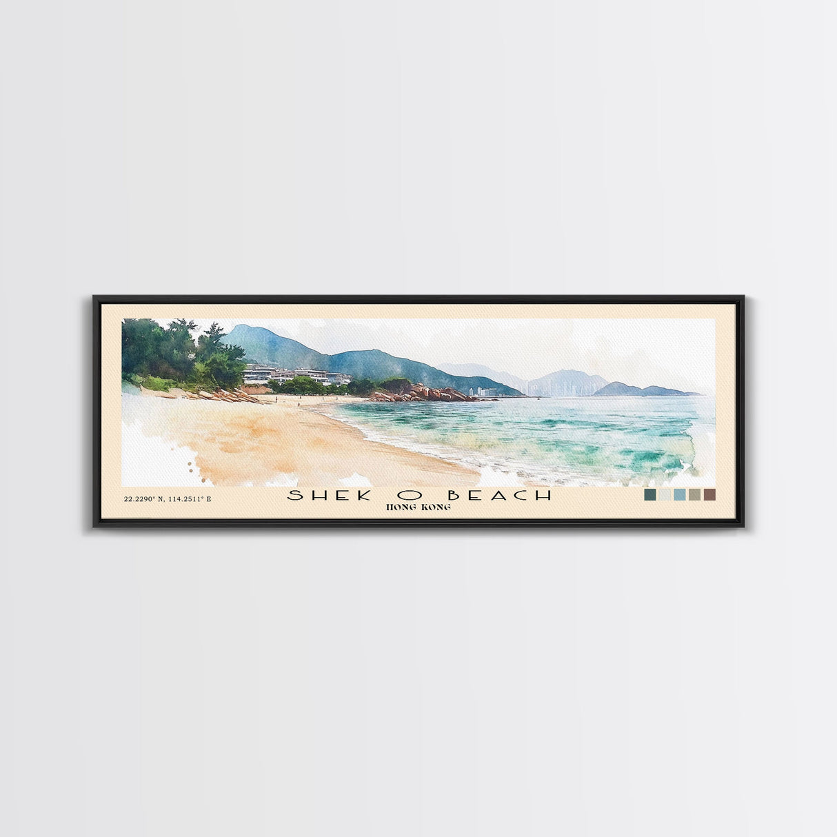 Shek O Beach, Hong Kong Watercolor Print, Vacation Gift, Hong Kong Wall Art, Beach Painting, Beach Decor, Large Wall Art, Wood Frame Art