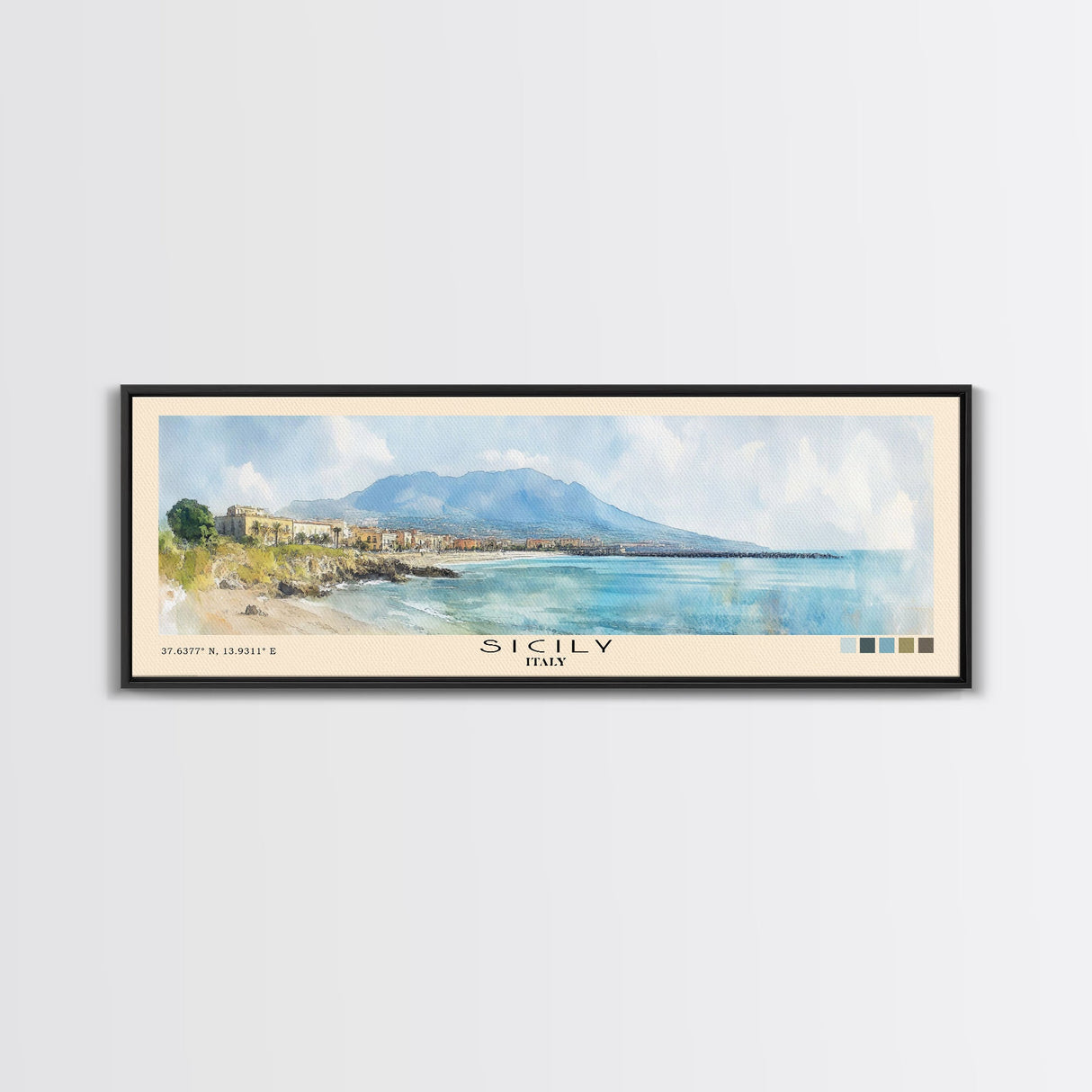 Sicily, Italy Watercolor Beach Print, Vacation Gift, Italy Wall Art, Framed Canvas Print, Framed Beach Painting