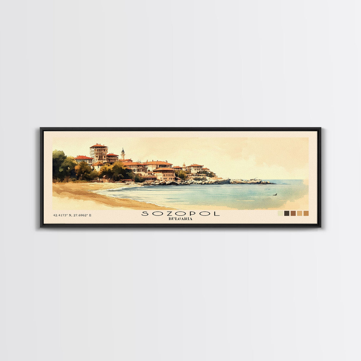 Sozopol, Bulgaria Watercolor Beach Print, Vacation Gift, Bulgaria Wall Art, Framed Canvas Print, Framed Beach Painting