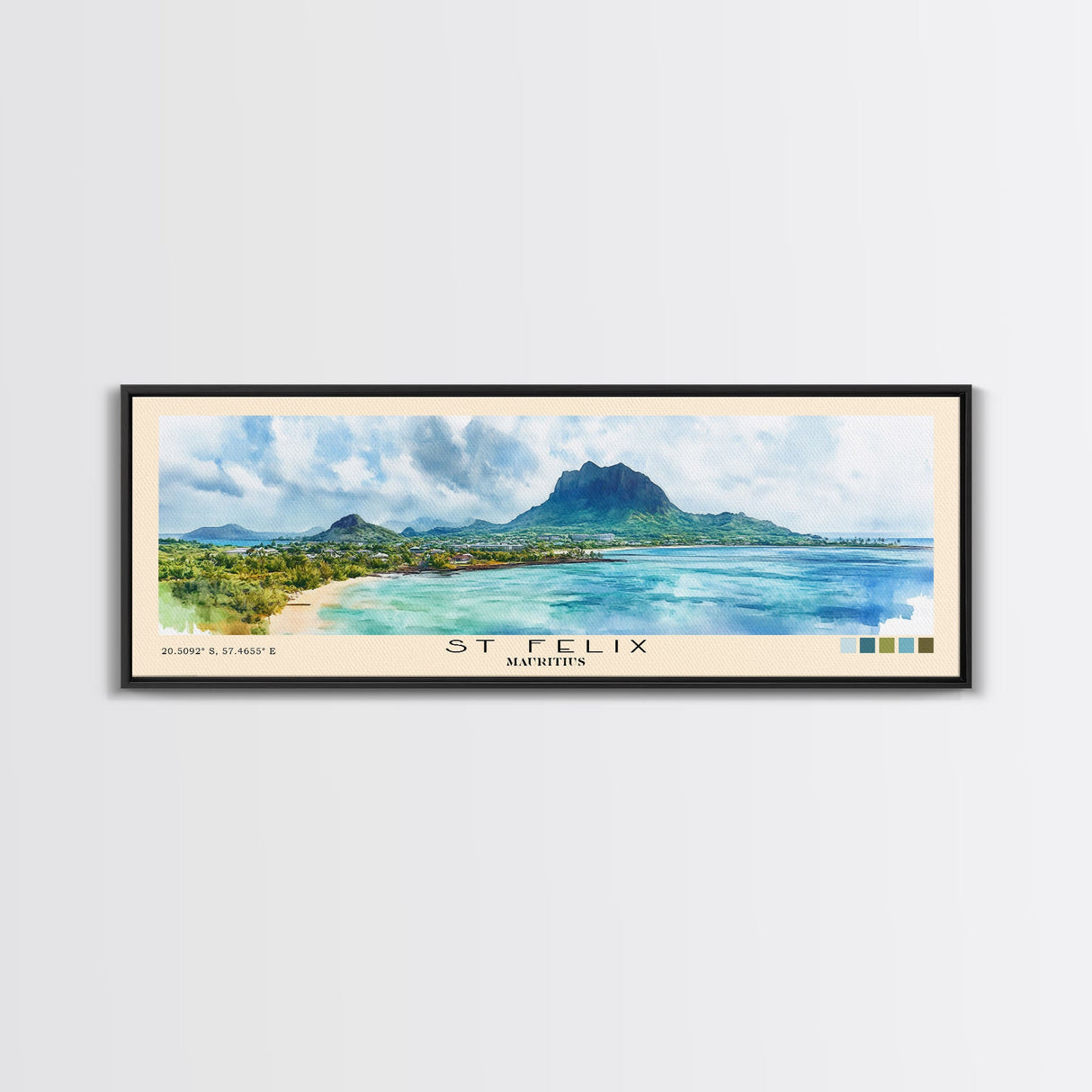 St Felix, Mauritius Watercolor Beach Print, Vacation Gift, Mauritius Wall Art, Framed Canvas Print, Framed Beach Painting