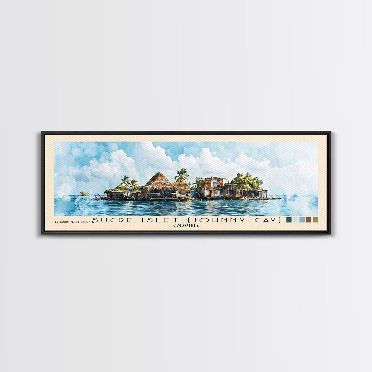 Sucre Islet (Johnny Cay), Colombia Watercolor Beach Print, Vacation Gift, Colombia Wall Art, Framed Canvas Print, Framed Beach Painting