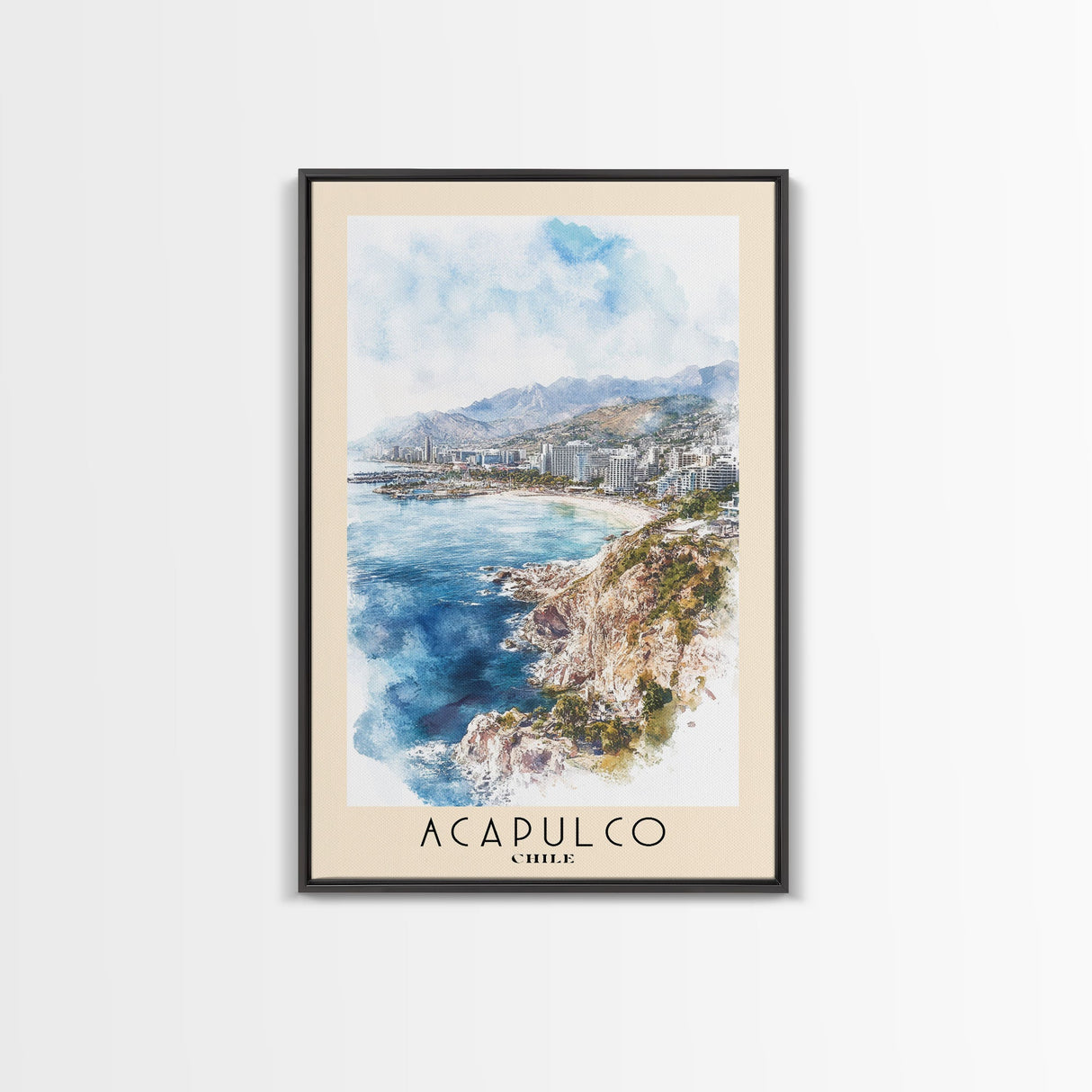 Acapulco, Chile Watercolor Beach Print, Vacation Gift, Chile Wall Art, Beach Painting, Beach Decor, Beach Painting