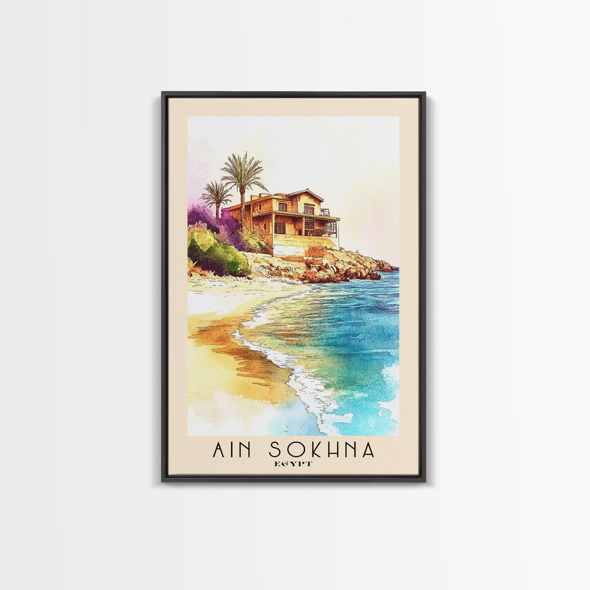 Ain Sokhna, Egypt Watercolor Print, Vacation Gift, Egypt Wall Art, Beach Painting, Beach Decor, Large Wall Art, Wood Frame Art