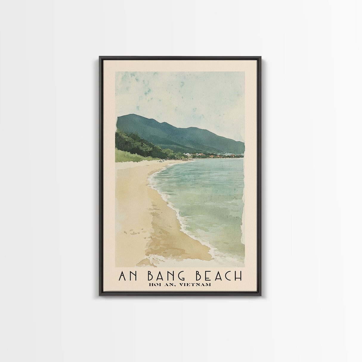 An Bang Beach, Hoi An, Vietnam Watercolor Beach Print, Vacation Gift, Hoi An, Vietnam Wall Art, Framed Canvas Print, Framed Beach Painting