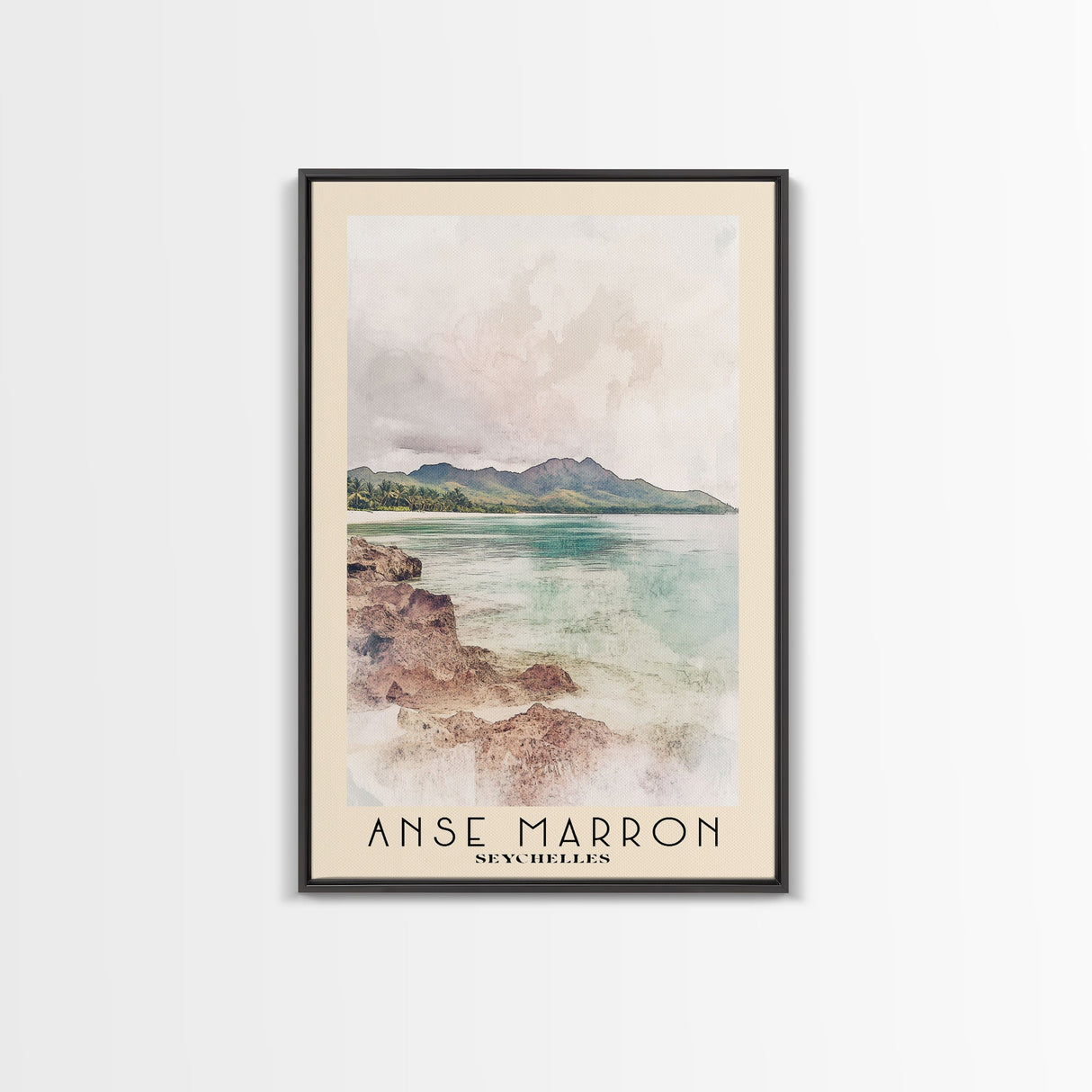 Anse Marron, Seychelles Watercolor Print, Vacation Gift, Seychelles Wall Art, Beach Painting, Beach Decor, Large Wall Art, Wood Frame Art