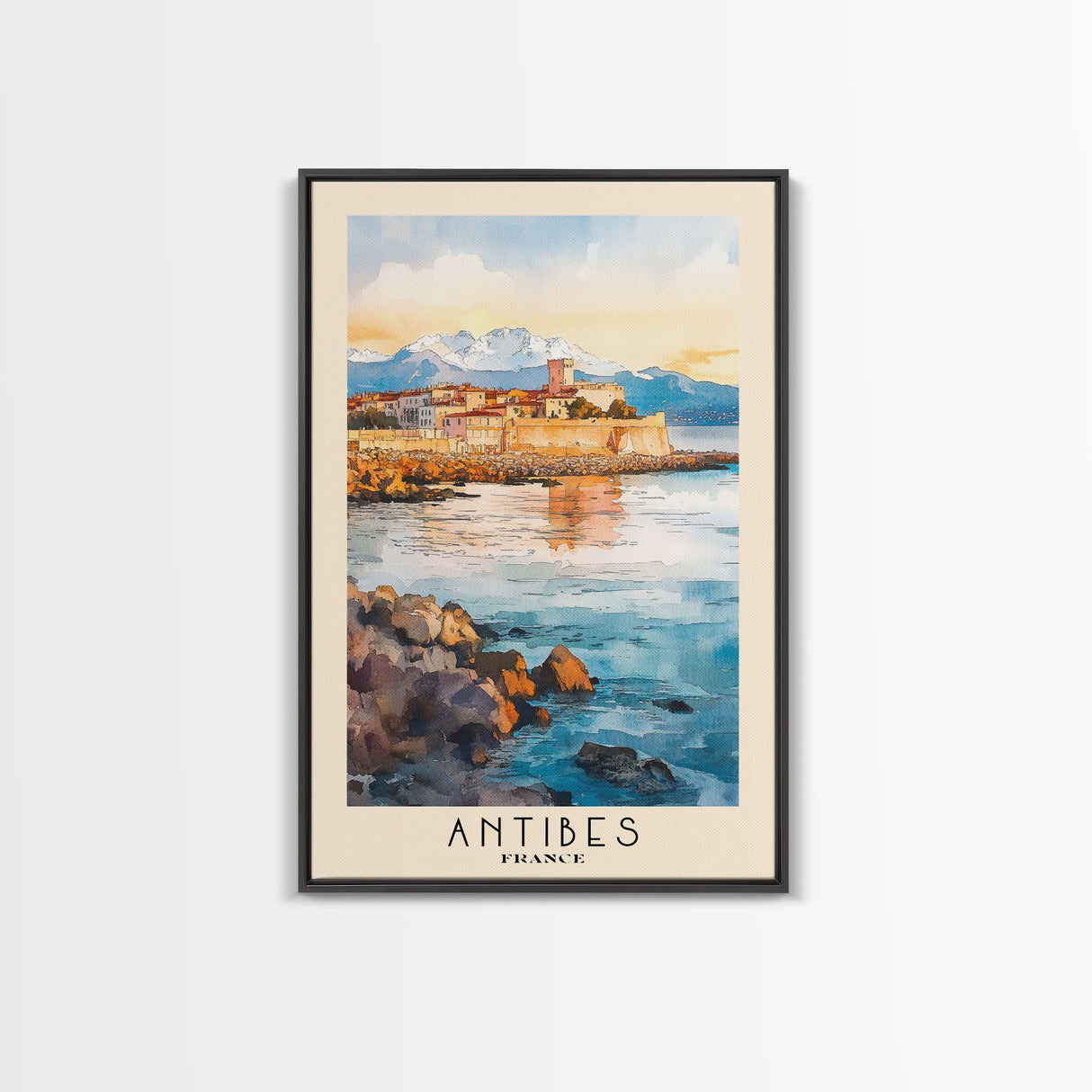 Antibes, France Watercolor Print, Vacation Gift, France Wall Art, Beach Painting, Beach Decor, Large Wall Art, Wood Frame Art