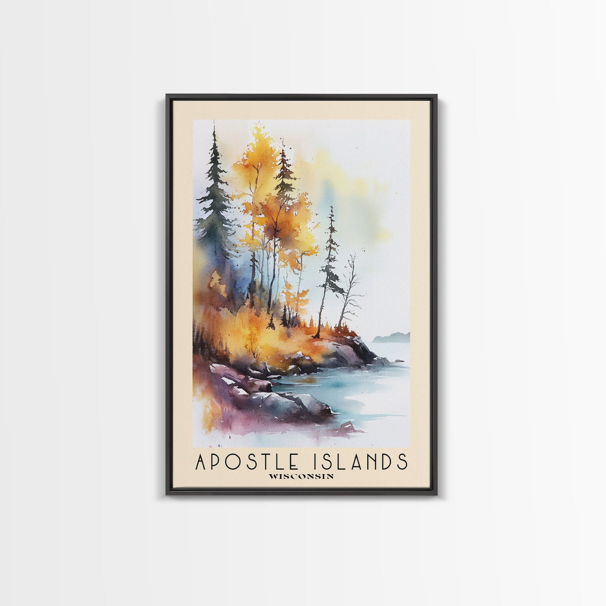 Apostle Islands, Wisconsin Watercolor Print, Vacation Gift, Wisconsin Wall Art, Beach Painting, Beach Decor, Large Wall Art, Wood Frame Art