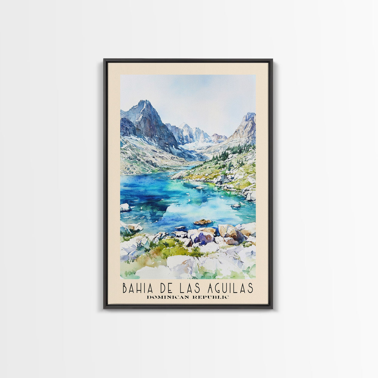 Bahia de Las Aguilas, Dominican Republic Watercolor Beach Print, Vacation Gift, Dominican Republic Wall Art, Framed Canvas Print, Framed Beach Painting