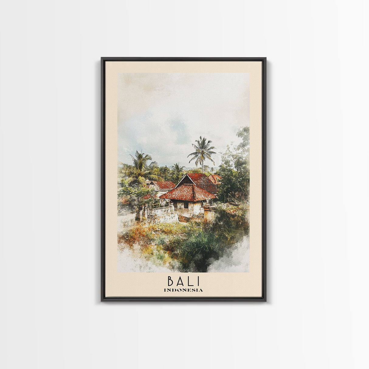 Bali, Indonesia Watercolor Print, Vacation Gift, Indonesia Wall Art, Beach Painting, Beach Decor, Large Wall Art, Wood Frame Art