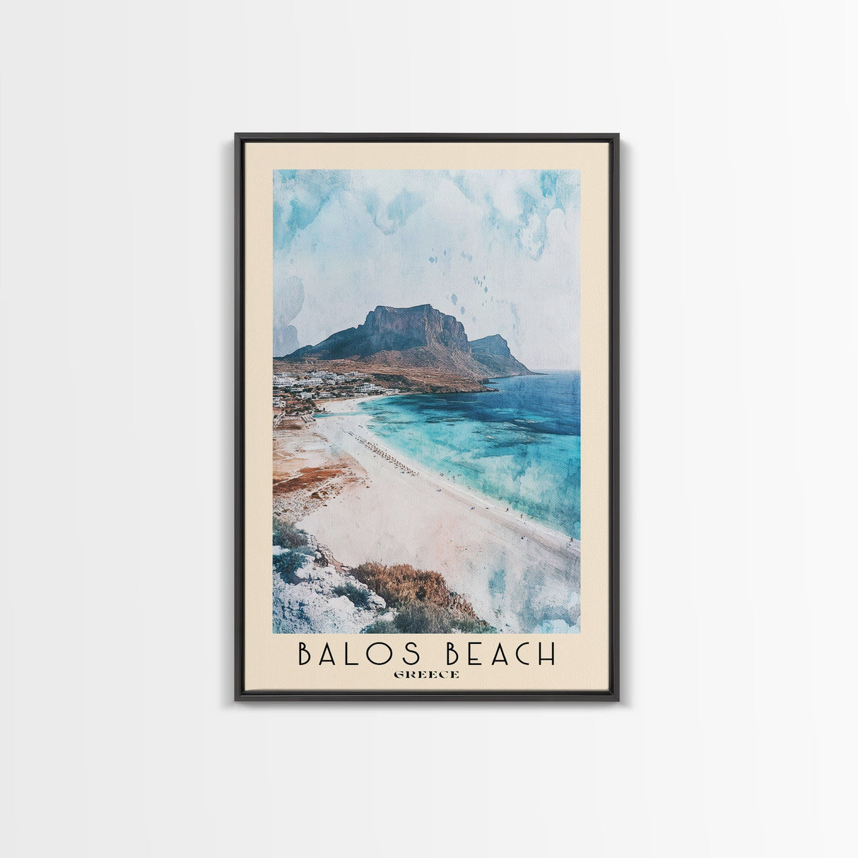 Balos Beach, Greece Watercolor Beach Print, Vacation Gift, Greece Wall Art, Framed Canvas Print, Framed Beach Painting