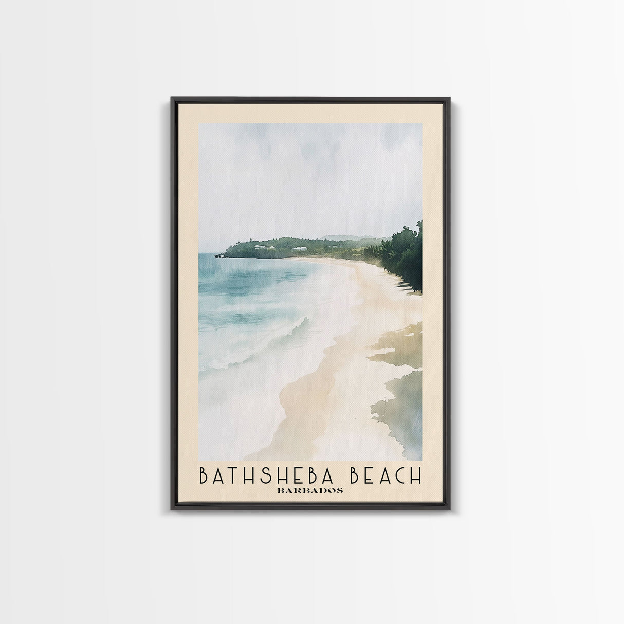 Bathsheba Beach, Barbados Watercolor Print, Vacation Gift, Barbados Wall Art, Beach Painting, Beach Decor, Large Wall Art, Wood Frame Art