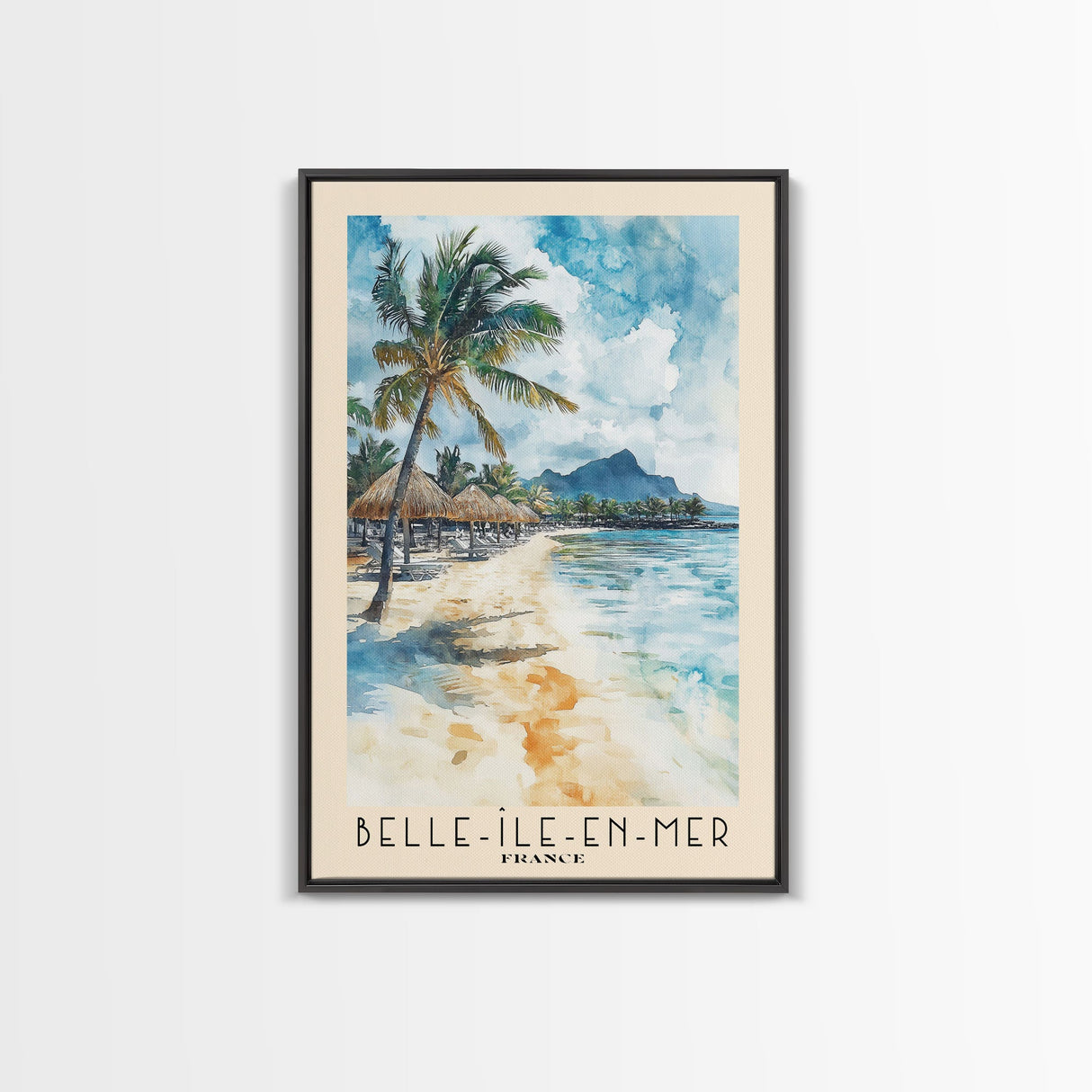 Belle-Île-en-Mer, France Watercolor Print, Vacation Gift, France Wall Art, Beach Painting, Beach Decor, Large Wall Art, Wood Frame Art