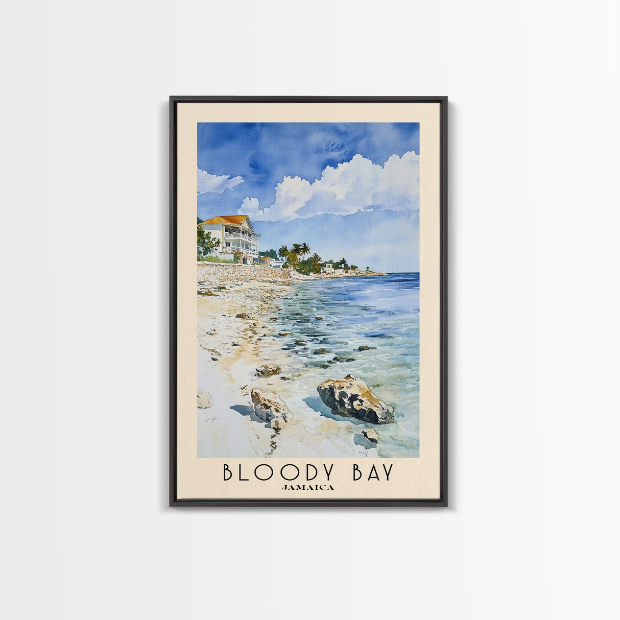 Bloody Bay, Jamaica Watercolor Beach Print, Vacation Gift, Jamaica Wall Art, Framed Canvas Print, Framed Beach Painting