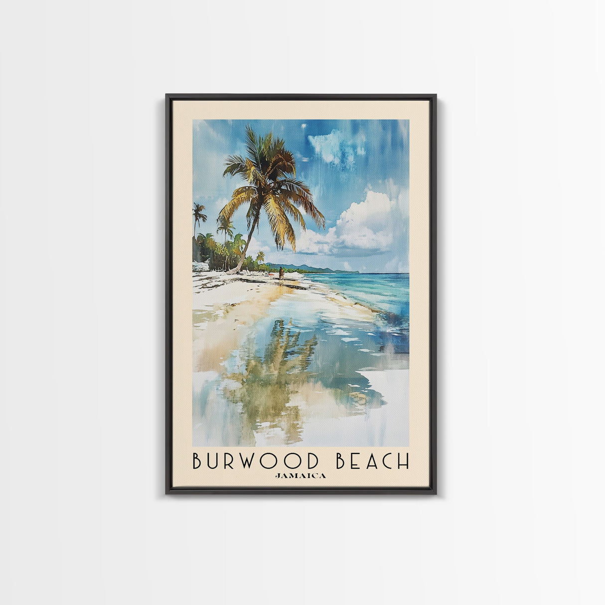 Burwood Beach, Jamaica Watercolor Beach Print, Vacation Gift, Jamaica Wall Art, Framed Canvas Print, Framed Beach Painting