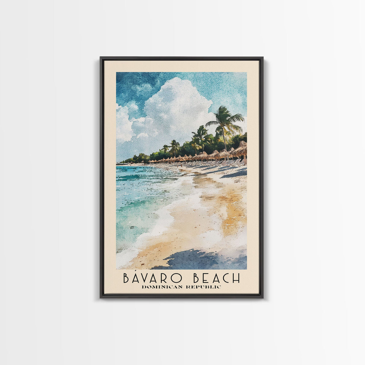 Bávaro Beach, Dominican Republic Watercolor Beach Print, Vacation Gift, Dominican Republic Wall Art, Framed Canvas Print, Framed Beach Painting