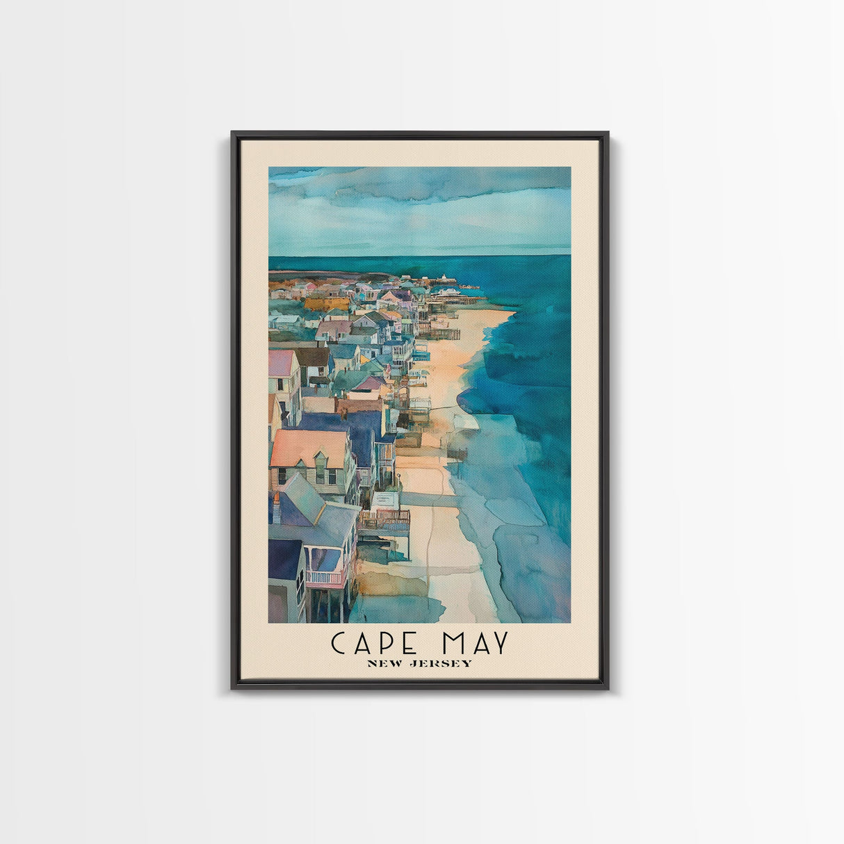 Cape May, New Jersey Watercolor Beach Print, Vacation Gift, New Jersey Wall Art, Framed Canvas Print, Framed Beach Painting