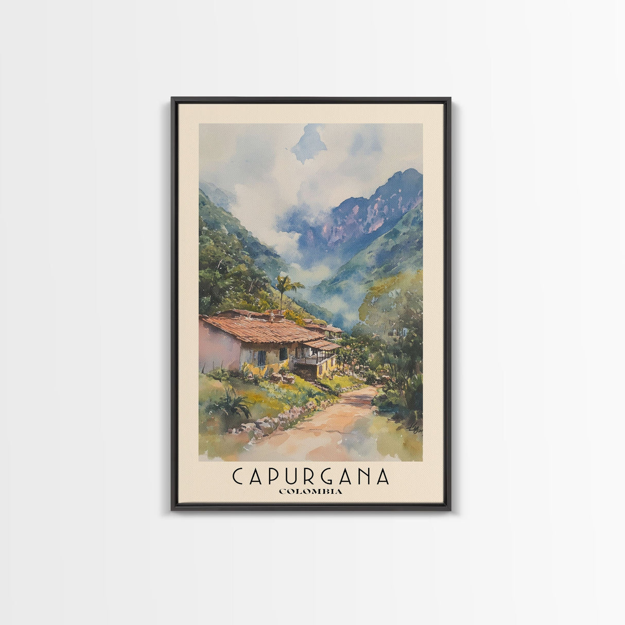 Capurgana, Colombia Watercolor Beach Print, Vacation Gift, Colombia Wall Art, Framed Canvas Print, Framed Beach Painting