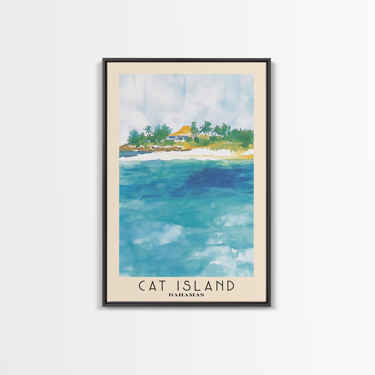 Cat Island, Bahamas Watercolor Beach Print, Vacation Gift, Bahamas Wall Art, Framed Canvas Print, Framed Beach Painting