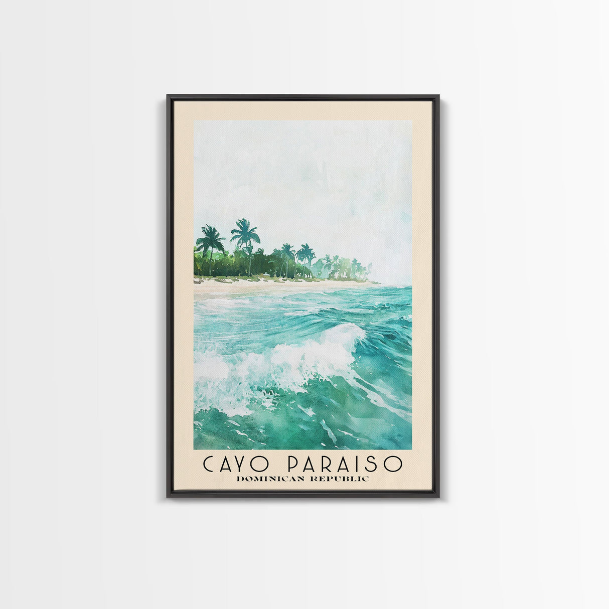 Cayo Paraiso, Dominican Republic Watercolor Beach Print, Vacation Gift, Dominican Republic Wall Art, Framed Canvas Print, Framed Beach Painting