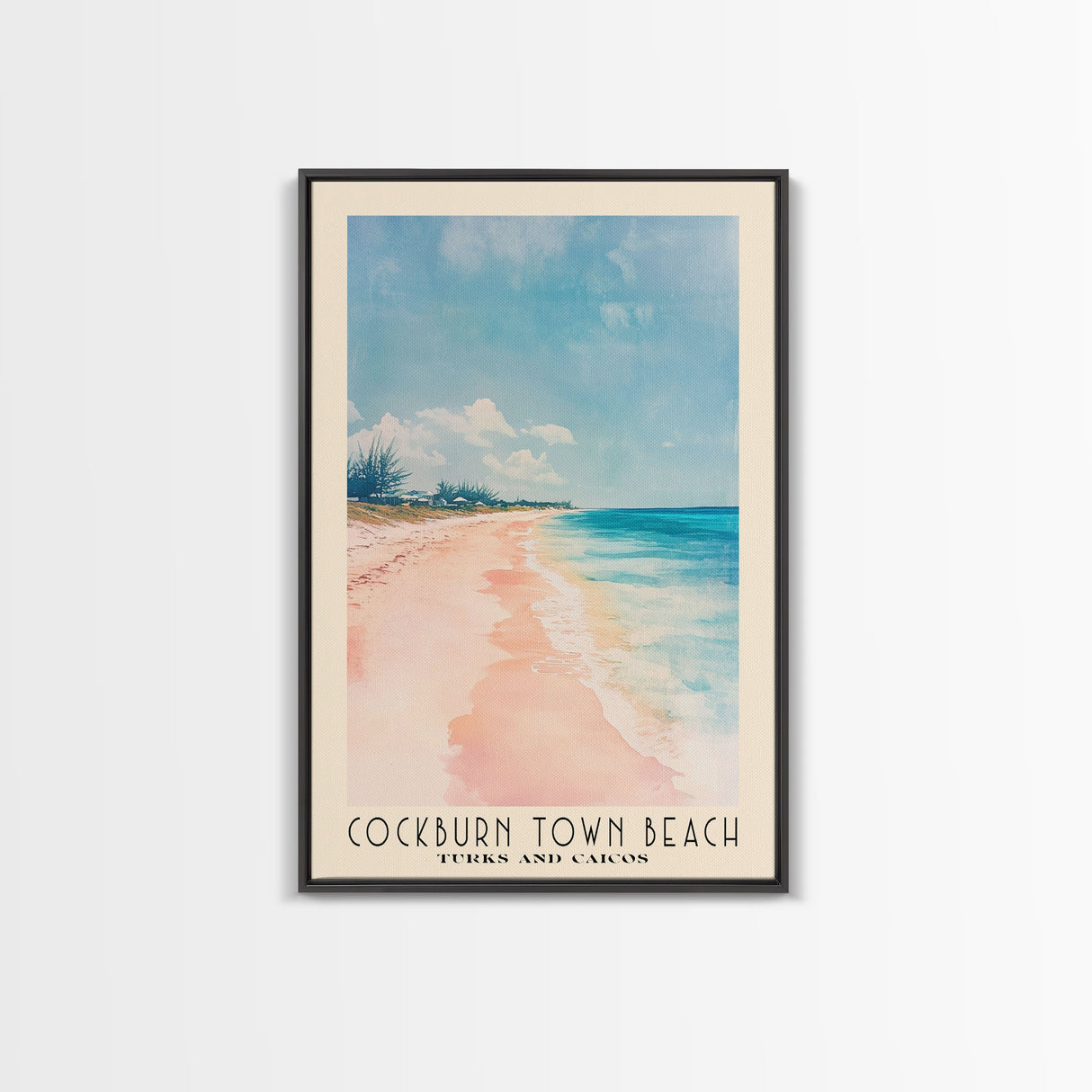 Cockburn Town Beach, Turks and Caicos Watercolor Beach Print, Vacation Gift, Turks and Caicos Wall Art, Framed Canvas Print, Framed Beach Painting