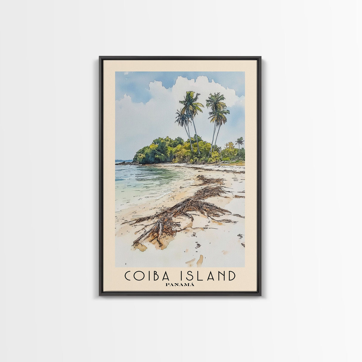 Coiba Island, Panamá Watercolor Beach Print, Vacation Gift, Panamá Wall Art, Framed Canvas Print, Framed Beach Painting