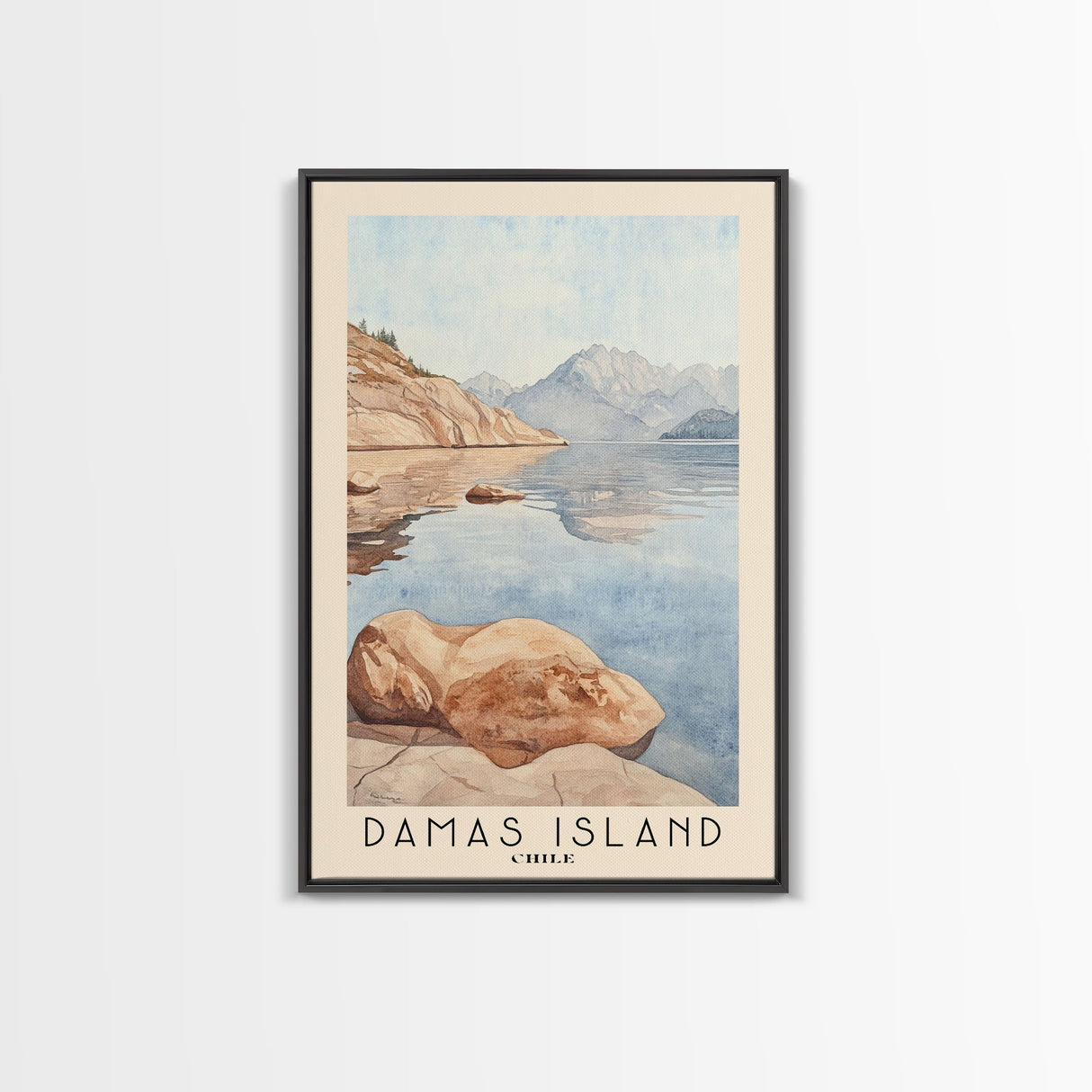 Damas Island, Chile Watercolor Beach Print, Vacation Gift, Chile Wall Art, Framed Canvas Print, Framed Beach Painting