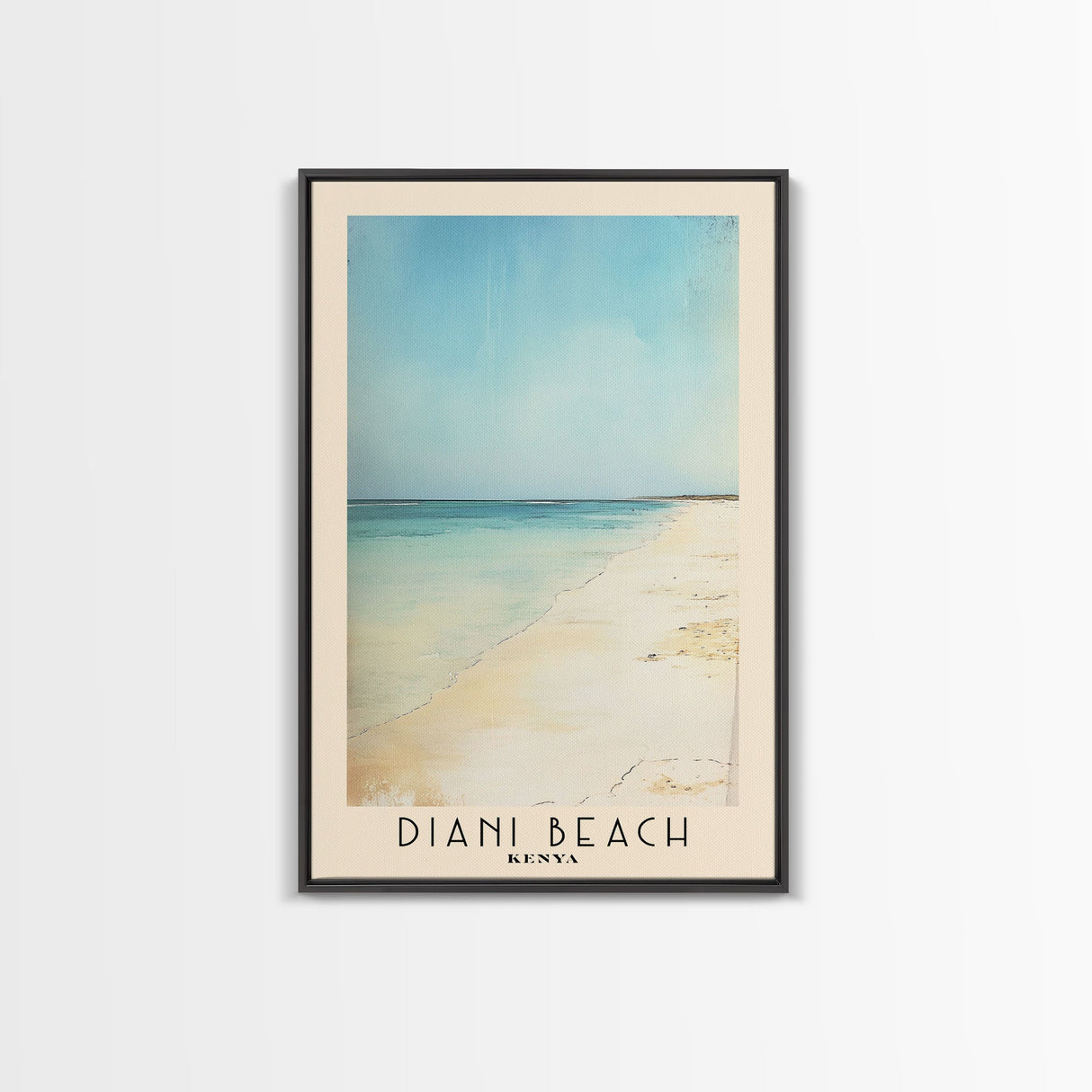 Diani Beach, Kenya Watercolor Beach Print, Vacation Gift, Kenya Wall Art, Framed Canvas Print, Framed Beach Painting