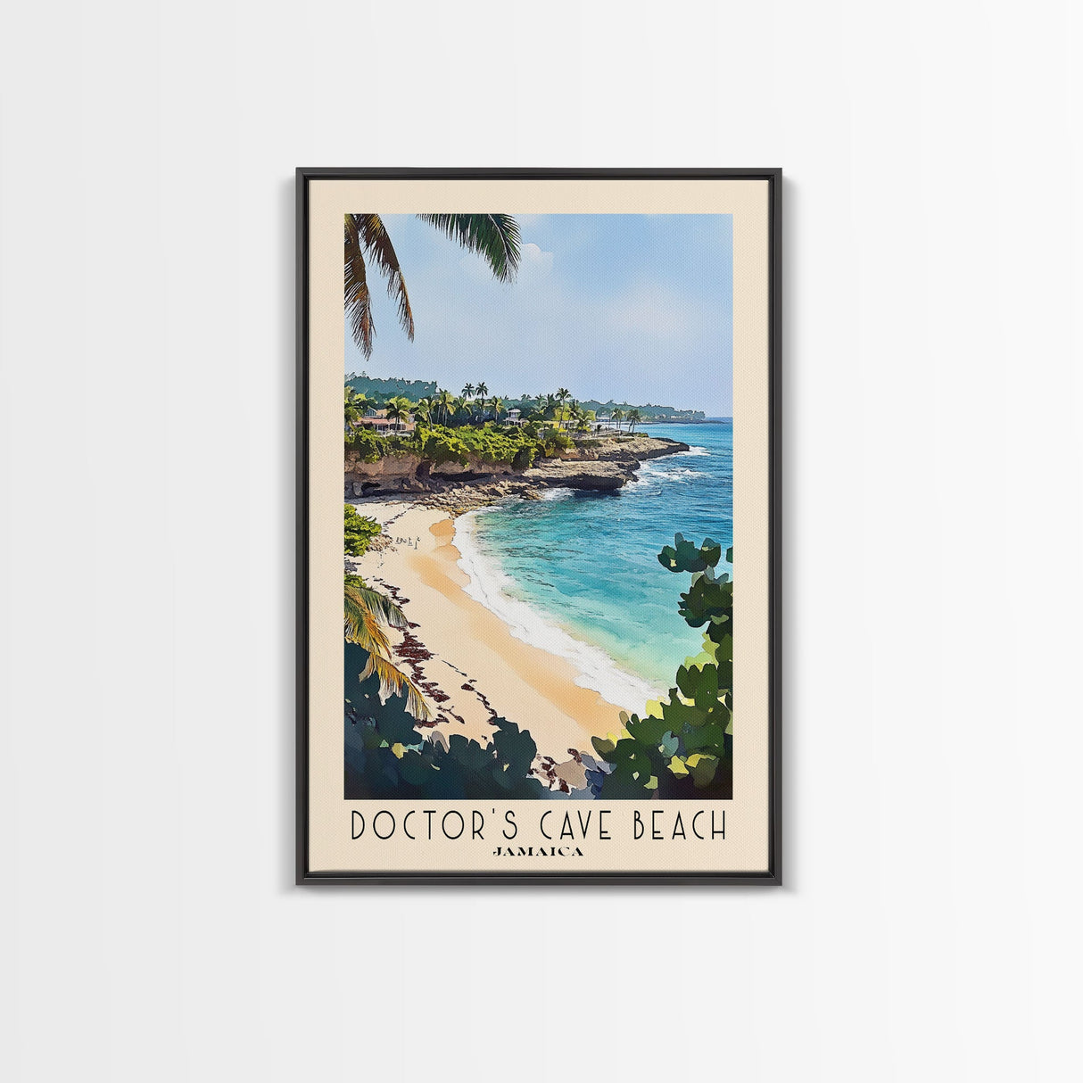 Doctor’s Cave Beach, Jamaica Watercolor Beach Print, Vacation Gift, Jamaica Wall Art, Framed Canvas Print, Framed Beach Painting