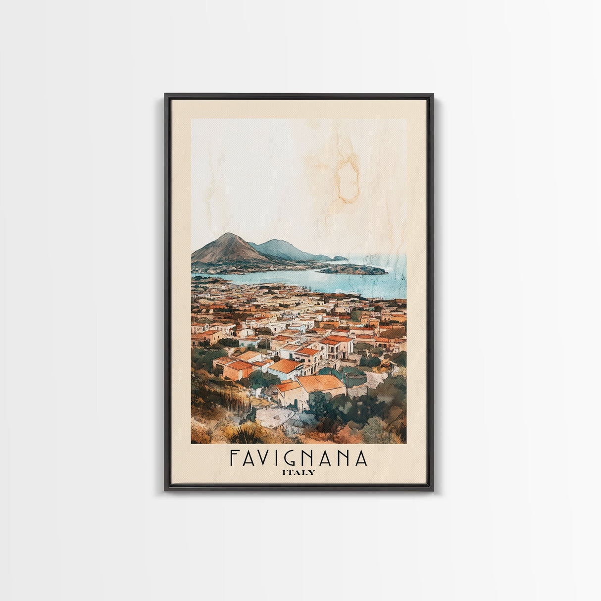 Favignana, Italy Watercolor Beach Print, Vacation Gift, Italy Wall Art, Framed Canvas Print, Framed Beach Painting