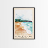 Flamenco Beach, Puerto Rico Watercolor Beach Print, Vacation Gift, Puerto Rico Wall Art, Framed Canvas Print, Framed Beach Painting