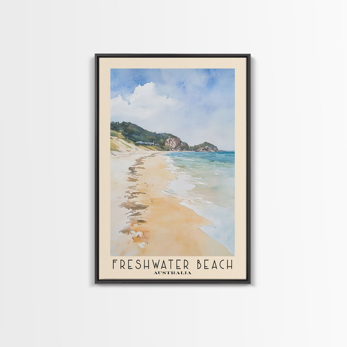 Freshwater Beach, Australia Watercolor Beach Print, Vacation Gift, Australia Wall Art, Framed Canvas Print, Framed Beach Painting