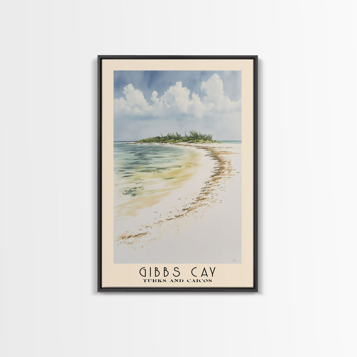 Gibbs Cay, Turks and Caicos Watercolor Beach Print, Vacation Gift, Turks and Caicos Wall Art, Framed Canvas Print, Framed Beach Painting