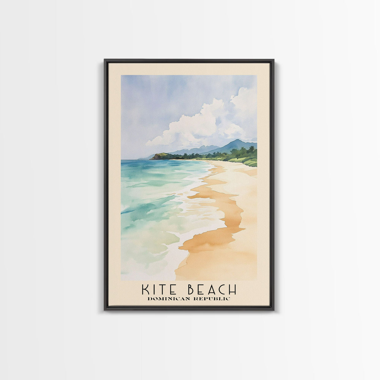 Kite Beach, Dominican Republic Watercolor Beach Print, Vacation Gift, Dominican Republic Wall Art, Framed Canvas Print, Framed Beach Painting