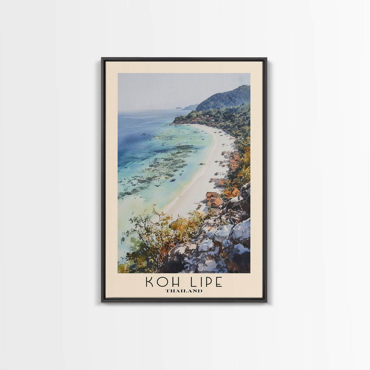 Koh Lipe, Thailand Watercolor Beach Print, Vacation Gift, Thailand Wall Art, Framed Canvas Print, Framed Beach Painting