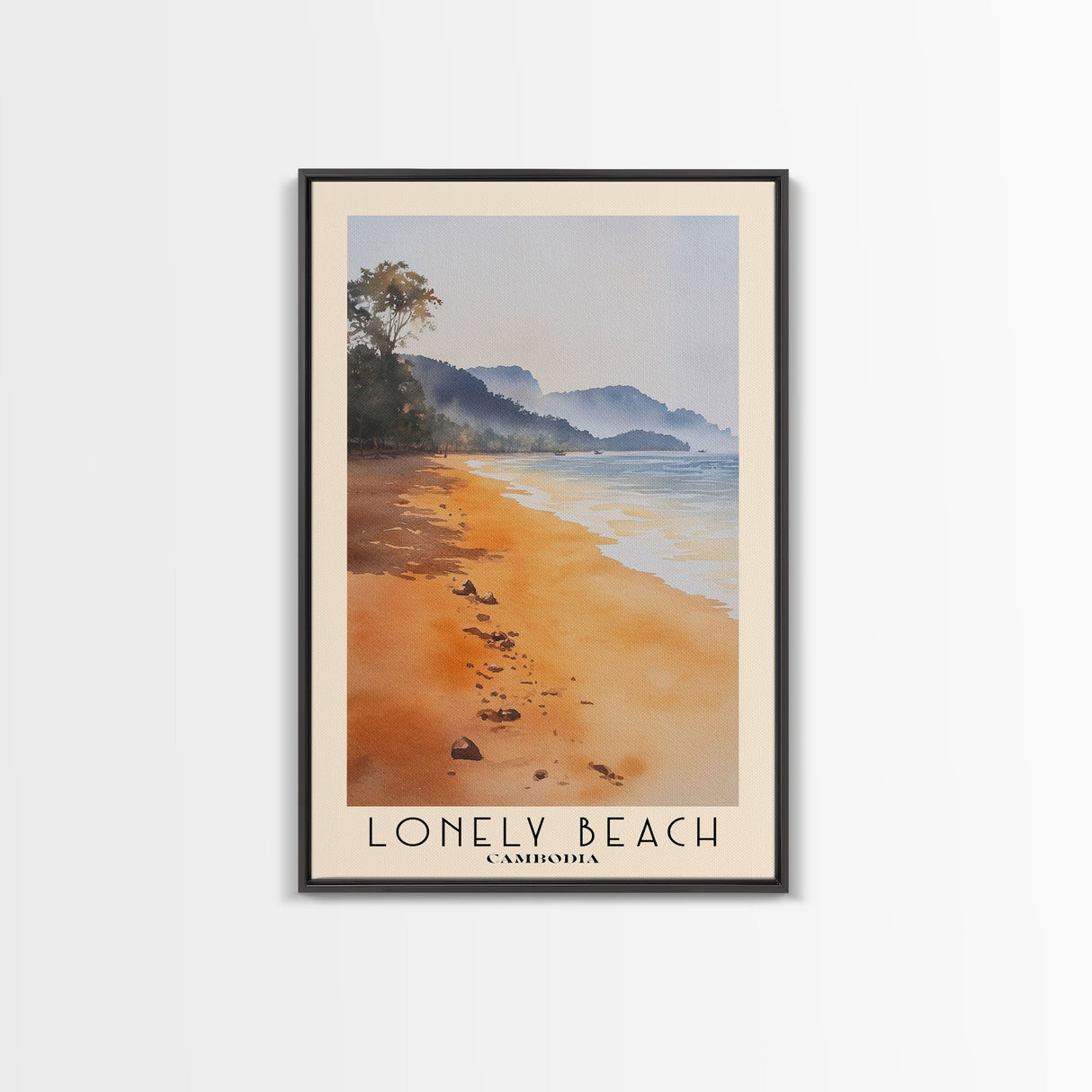 Lonely Beach, Cambodia Watercolor Beach Print, Vacation Gift, Cambodia Wall Art, Beach Painting, Beach Decor, Beach Painting