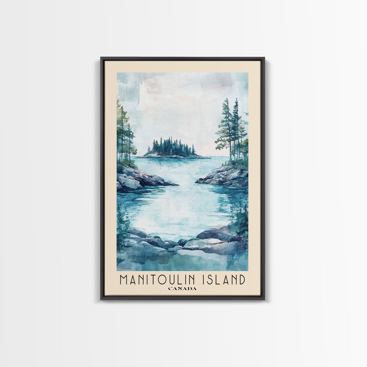 Manitoulin Island, Canada Watercolor Beach Print, Vacation Gift, Canada Wall Art, Framed Canvas Print, Framed Beach Painting