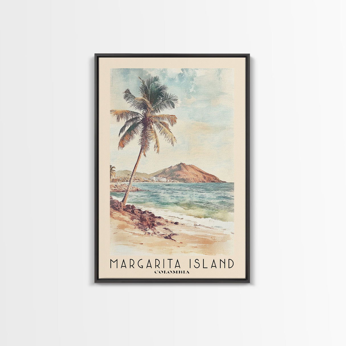 Margarita Island, Colombia Watercolor Print, Vacation Gift, Colombia Wall Art, Beach Painting, Beach Decor, Large Wall Art, Wood Frame Art