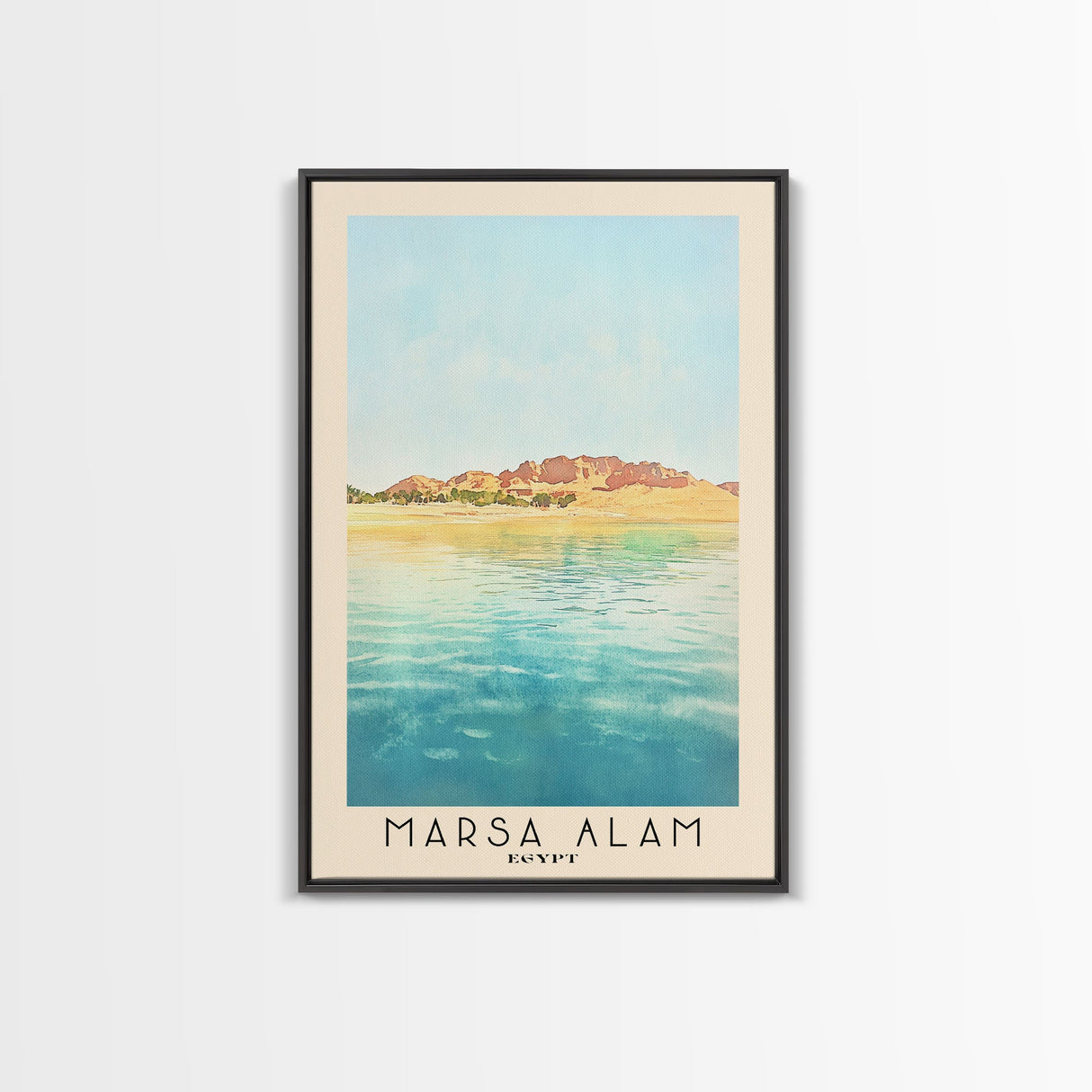 Marsa Alam, Egypt Watercolor Print, Vacation Gift, Egypt Wall Art, Beach Painting, Beach Decor, Large Wall Art, Wood Frame Art