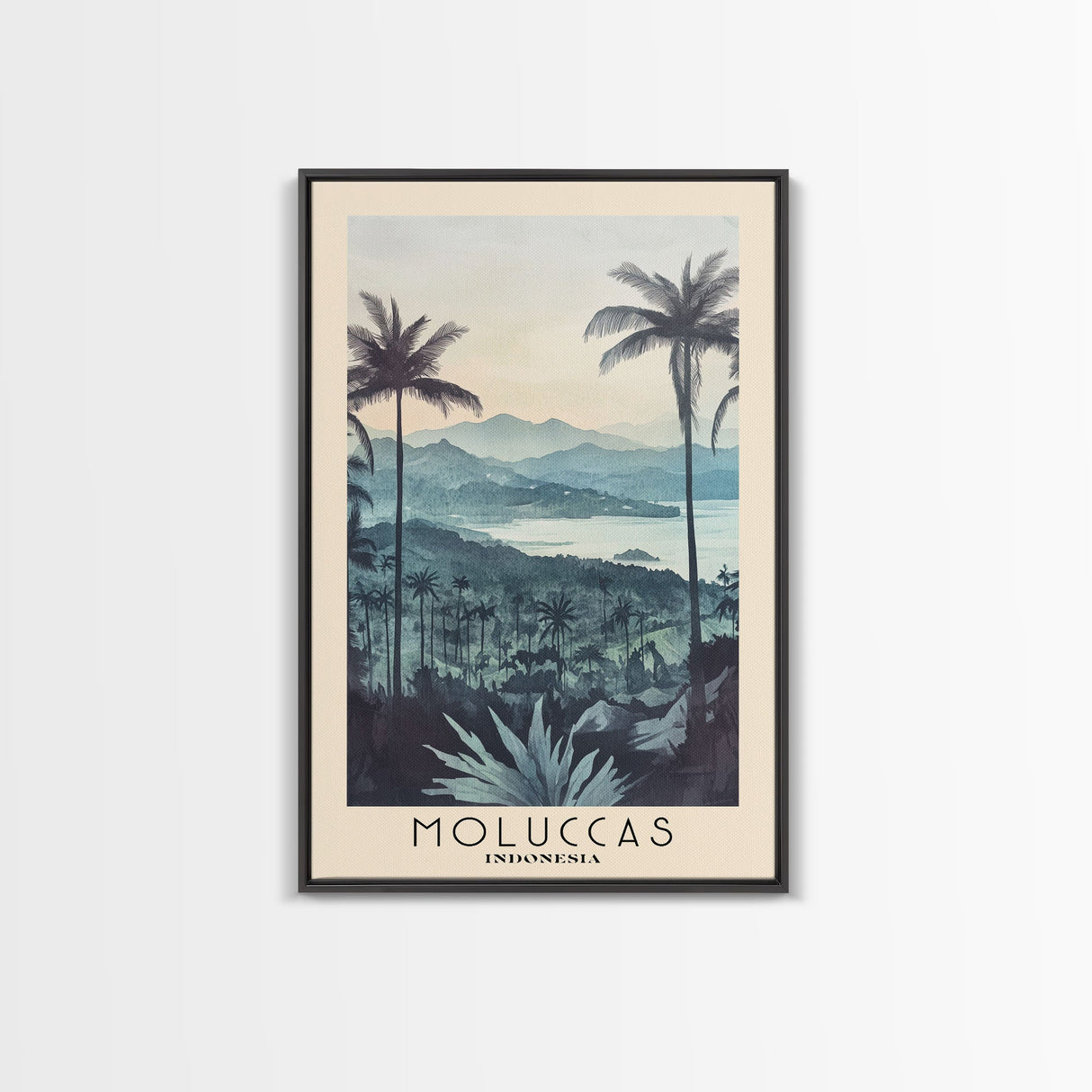 Moluccas, Indonesia Watercolor Beach Print, Vacation Gift, Indonesia Wall Art, Framed Canvas Print, Framed Beach Painting